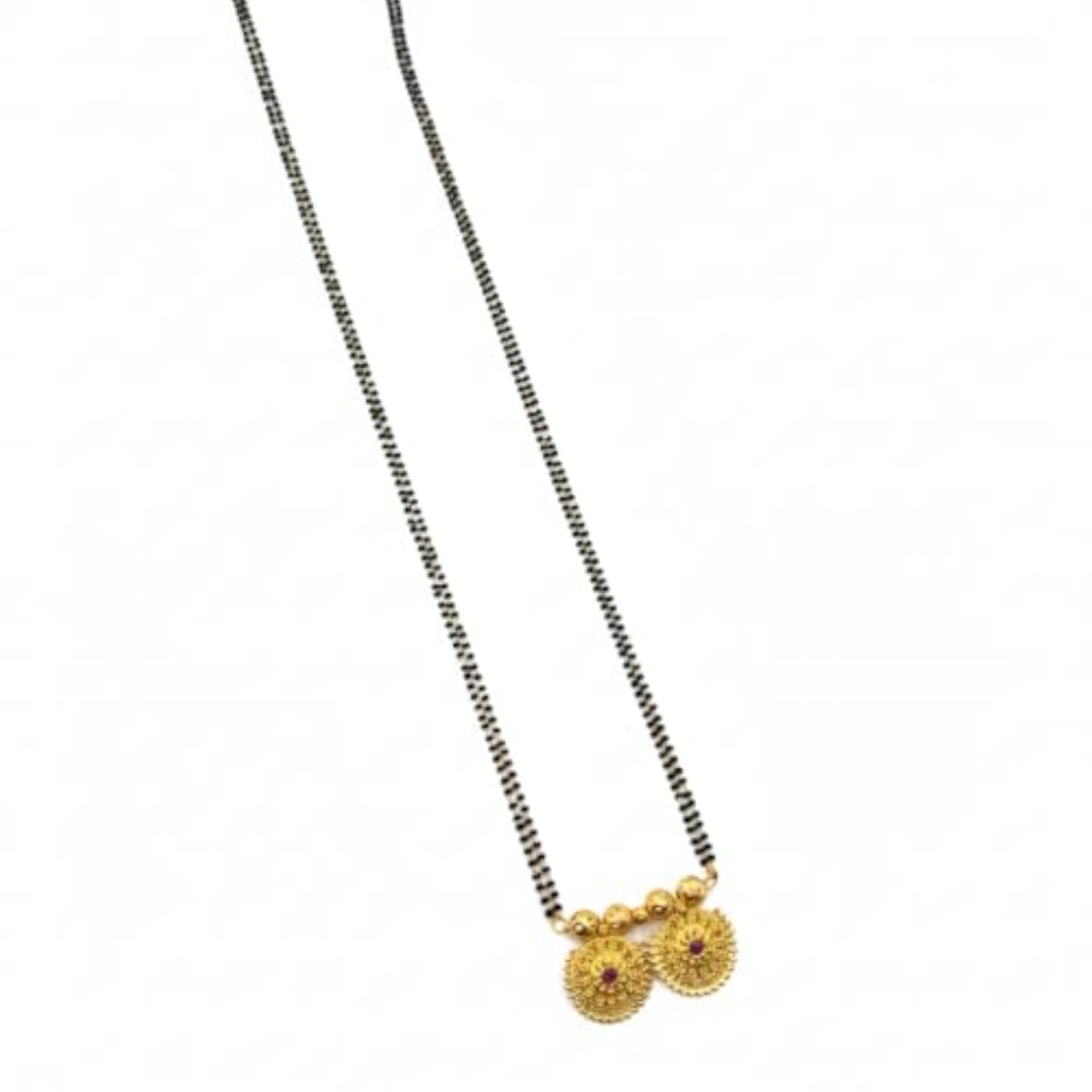 Women's Gold Plated Extra Long Black Bead Mangalsutra, Elegant Design